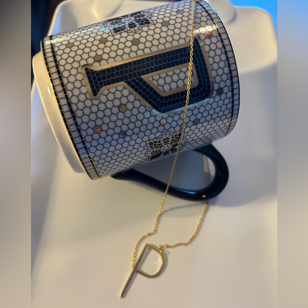 Anthropologie Tiled Monogram Mug Letter P Bistro w Bonus Initial ‘P’ necklace!